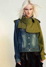 Load image into Gallery viewer, Two-Toned Olive Denim Jacket
