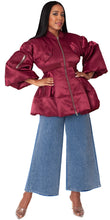 Load image into Gallery viewer, Bold Puff Sleeve Bomber Jacket (Burgundy/Navy)
