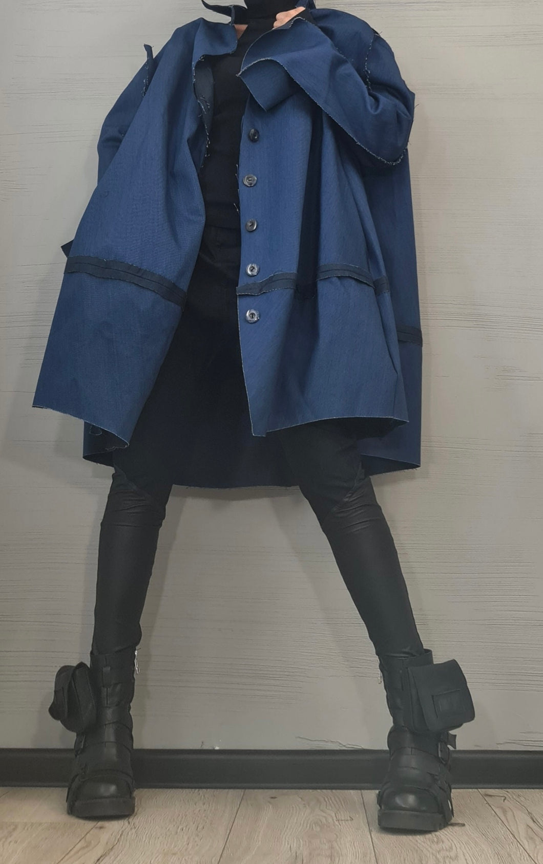 Blue Denim Midi Trench Coat