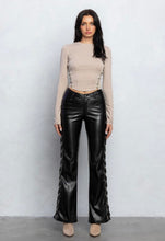 Load image into Gallery viewer, Vegan Leather Grommet Lace-up Pants
