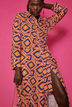 Load image into Gallery viewer, Silk Blend Geometric Print Maxi Shirt Dress
