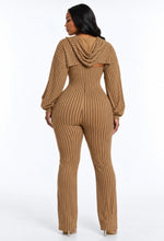 Load image into Gallery viewer, Mocha Striped Cutout Hooded Jumpsuit
