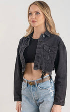 Load image into Gallery viewer, Black Hollywood Crop Denim Jacket
