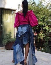 Load image into Gallery viewer, Boho Denim Patched Maxi Skirt
