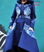 Load image into Gallery viewer, Blue Long Denim &amp; Wool Coat

