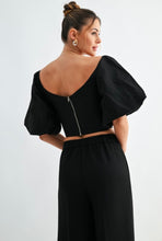 Load image into Gallery viewer, Black Petal Puff Sleeve Top

