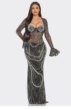 Load image into Gallery viewer, Black Rhinestone Form Fitting Maxi Dress
