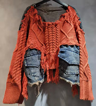 Load image into Gallery viewer, “Diana” Distressed Sweater (Olive, Orange Red, Light Orange)
