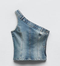 Load image into Gallery viewer, One Shoulder Denim Tank Top
