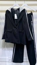 Load image into Gallery viewer, Striped Hooded Blazer Set (Black, Grey)
