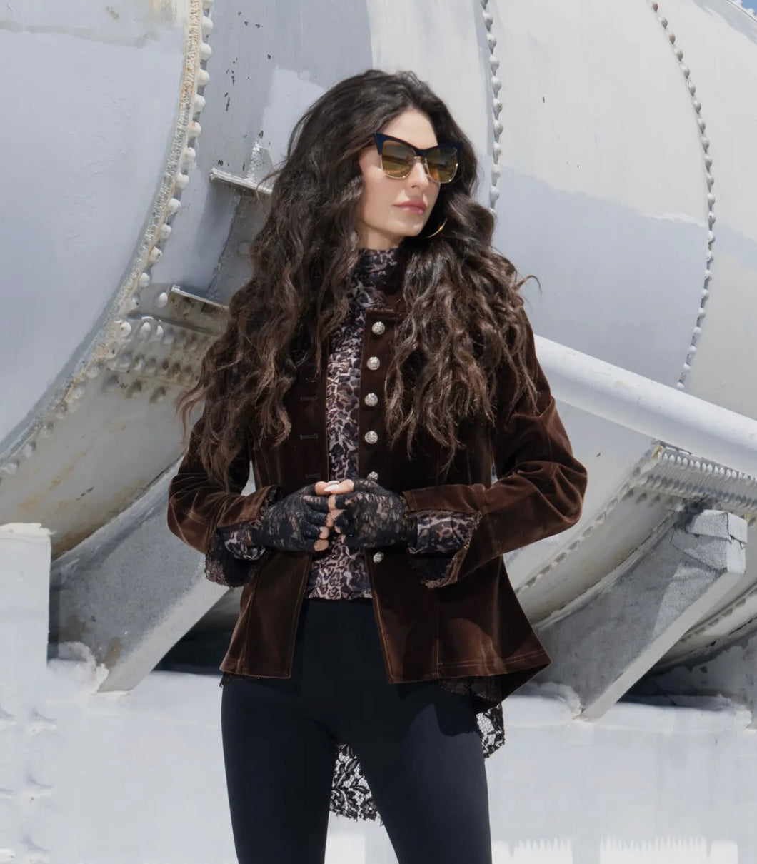 Chocolate Velvet Jacket with Lace