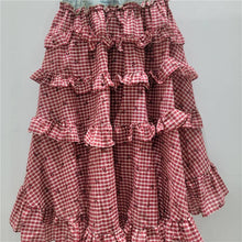 Load image into Gallery viewer, Denim Gingham Tiered Ruffle Maxi Skirt
