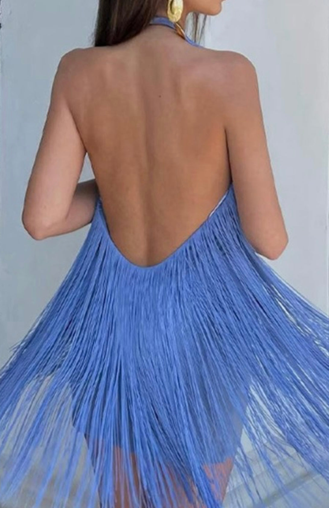 Blue Halter Fringe Mini Dress – BLOSSOMS BOUTIQUE