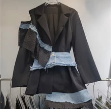 Load image into Gallery viewer, Black &amp; Denim Asymmetric Blazer
