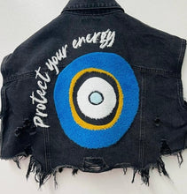 Load image into Gallery viewer, Denim Protect Your Energy Jacket (BLUE/BLACK)
