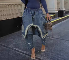 Load image into Gallery viewer, Distressed Denim Harem Pants
