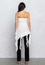 Load image into Gallery viewer, White Asymmetric Top with Ruffle Fringe
