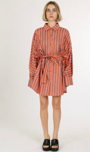 Load image into Gallery viewer, Orange Contrast Striped Midi Shirt Dress
