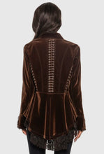 Load image into Gallery viewer, Chocolate Velvet Jacket with Lace
