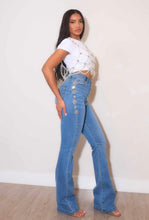 Load image into Gallery viewer, High Rise Bootcut Jeans with Gem Stones
