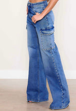 Load image into Gallery viewer, Pearl Accent High Rise Cargo Jeans
