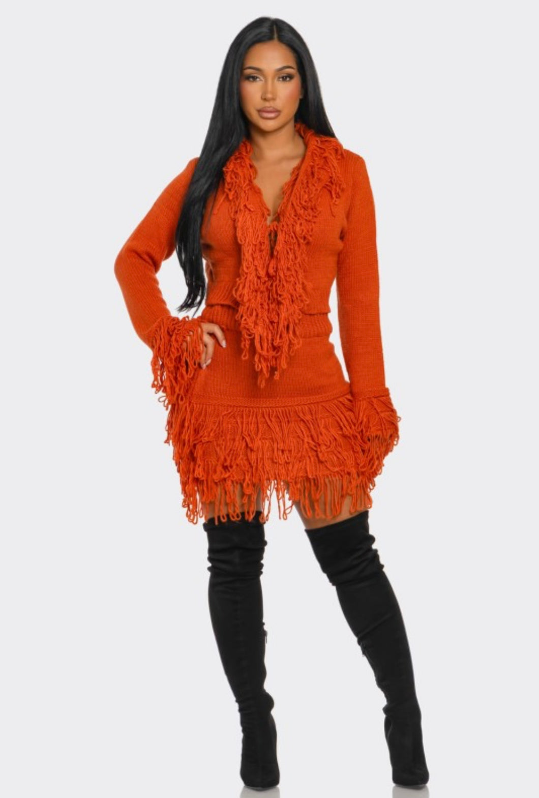 Rust Fringe Skirt Set