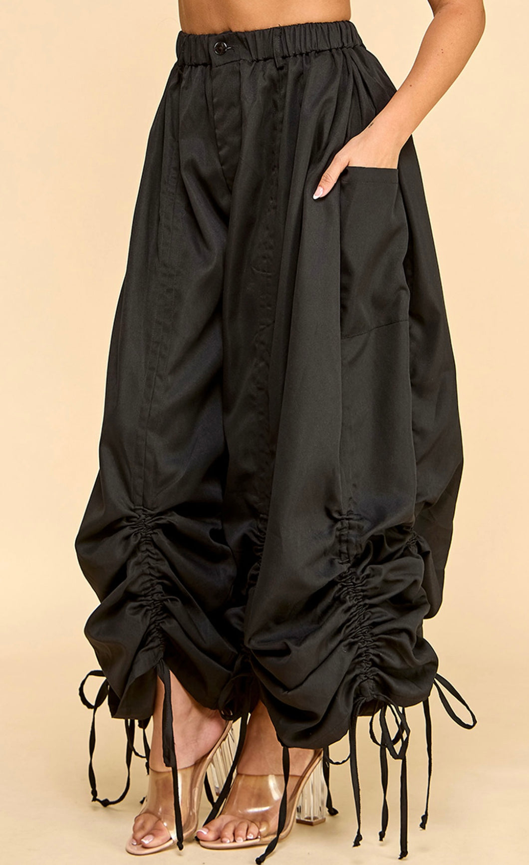Black High Waisted Ruched Pants