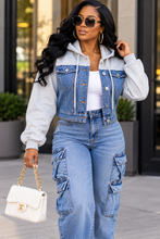 Load image into Gallery viewer, Denim Contrast Hoodie Jacket
