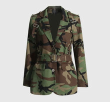 Load image into Gallery viewer, Camouflage Belted Military Blazer
