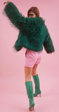Load image into Gallery viewer, Hand Cut Mongolian Fur Knitted Jacket (Green, Black)
