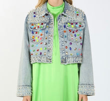 Load image into Gallery viewer, Pearls &amp; Jewels Cropped Denim Jacket
