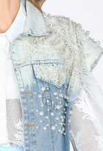 Load image into Gallery viewer, Pearl &amp; Rhinestone Denim Vest
