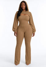 Load image into Gallery viewer, Mocha Striped Cutout Hooded Jumpsuit
