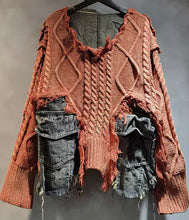 Load image into Gallery viewer, “Diana” Distressed Sweater (Olive, Orange Red, Light Orange)
