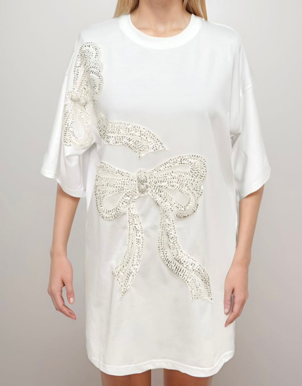 White Sequin Bow Loose Fit Shirt/Dress