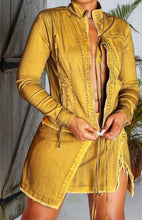 Load image into Gallery viewer, Metallic Mustard Denim Skirt Set
