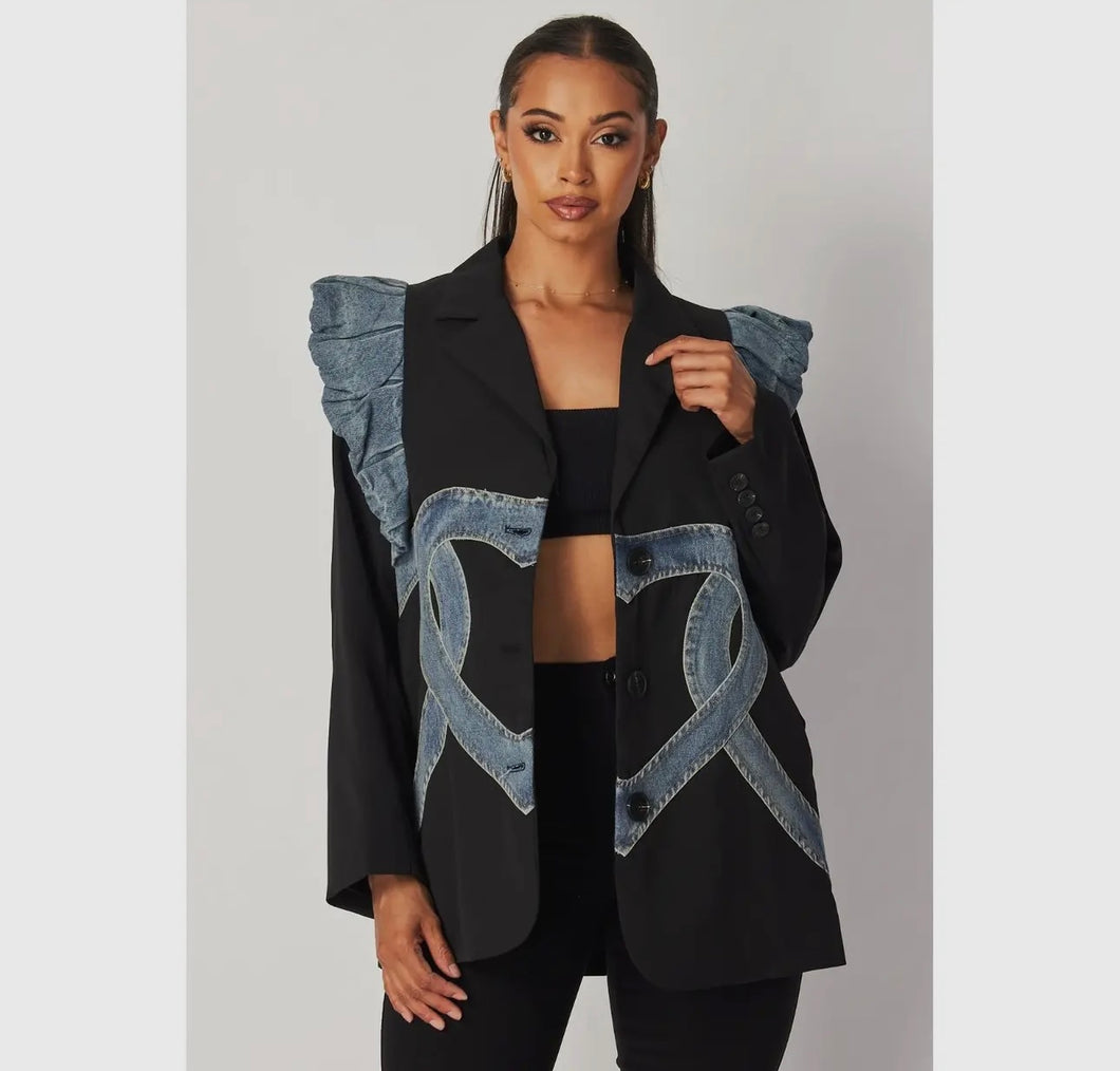 Heart-Shaped Denim Accent Blazer
