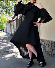 Load image into Gallery viewer, Black Long Linen Ruffle Maxi Dress
