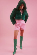 Load image into Gallery viewer, Hooded Bamboo Faux Fur Puffer Jacket (White, Green, Fuschia)
