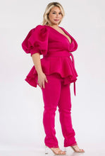 Load image into Gallery viewer, Fuchsia Ruffle Top &amp; Pants Set (PLUS)
