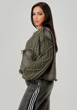 Load image into Gallery viewer, Green Vintage Washed Denim Distressed Sweater
