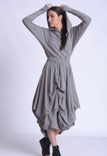 Load image into Gallery viewer, Gray Loose Asymmetric Hooded Dress
