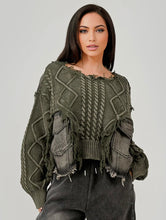 Load image into Gallery viewer, Green Vintage Washed Denim Distressed Sweater
