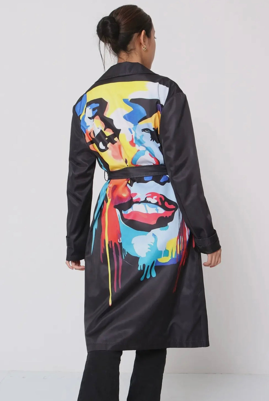 Black Graphic Trench Coat