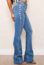 Load image into Gallery viewer, High Rise Bootcut Jeans with Gem Stones
