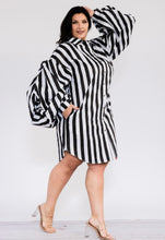 Load image into Gallery viewer, Black &amp; White Stripe Shirt Dress (PLUS)
