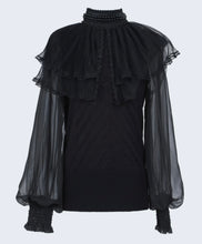 Load image into Gallery viewer, Black Beaded Ruffle Top
