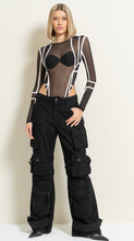 Load image into Gallery viewer, Demi Black Mesh Bodysuit with White Trim
