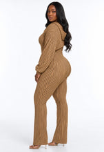 Load image into Gallery viewer, Mocha Striped Cutout Hooded Jumpsuit
