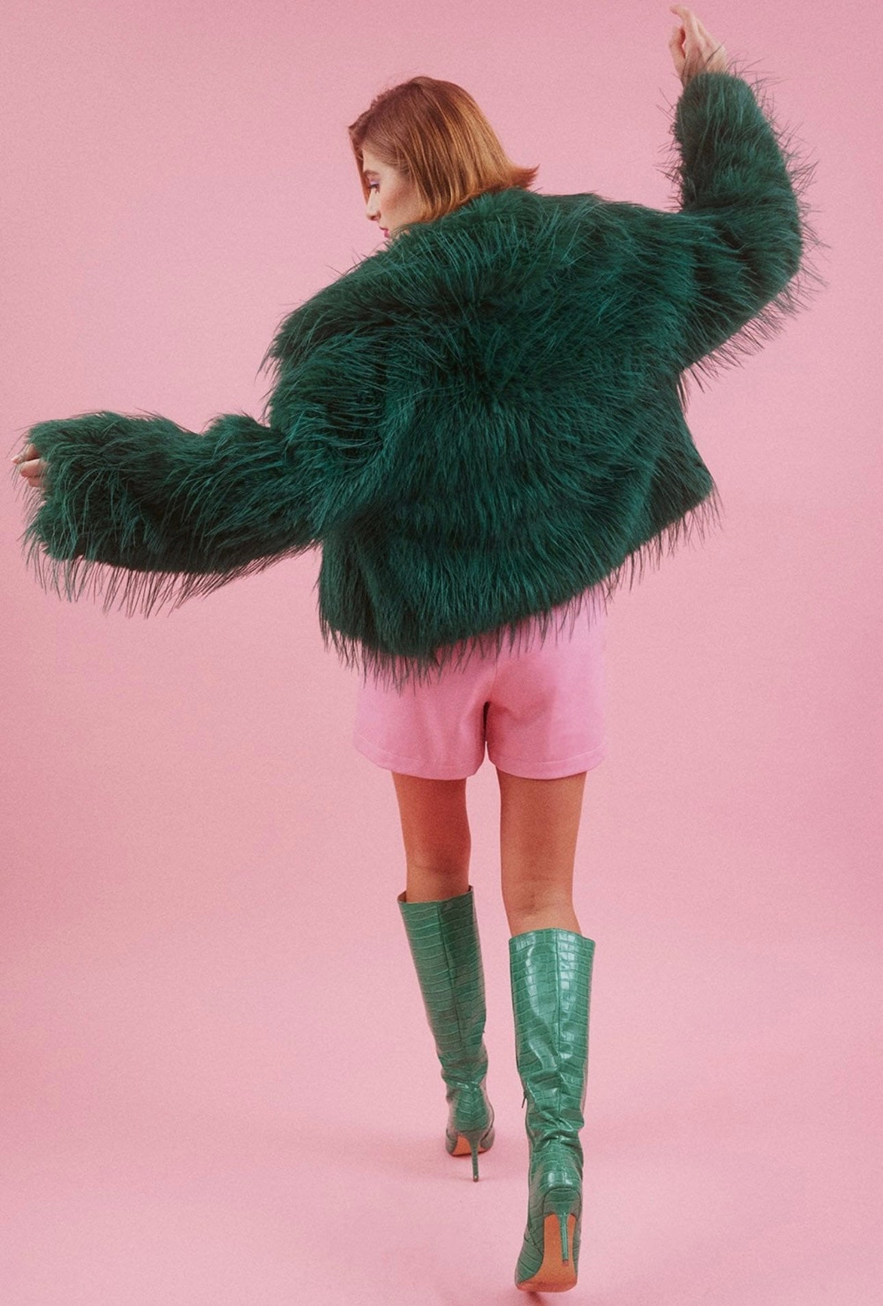 Green Mongolian Fur Knitted Jacket